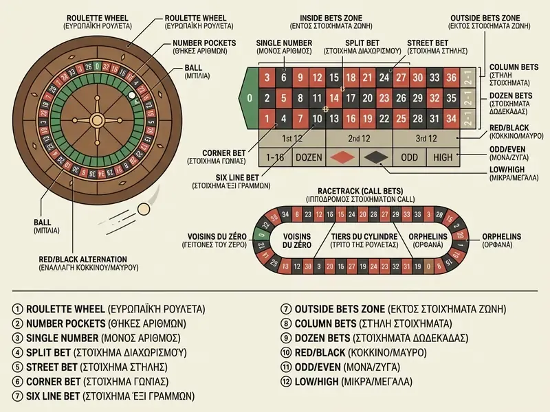 Δομή roulette wheel και roulette table